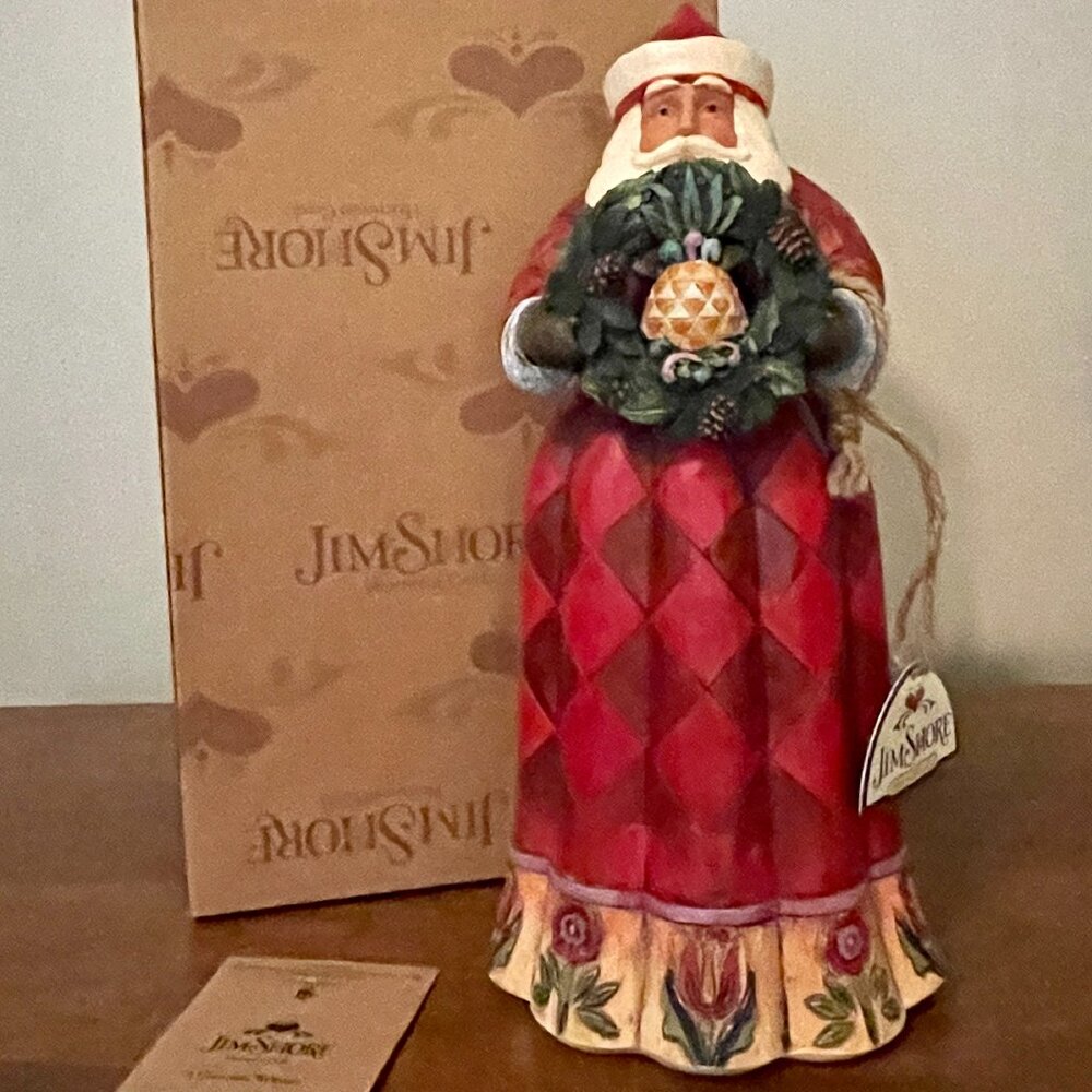 "Jim Shore" Heartwood Creek, 2010 Santa Holding Wreath Figurine S4017660